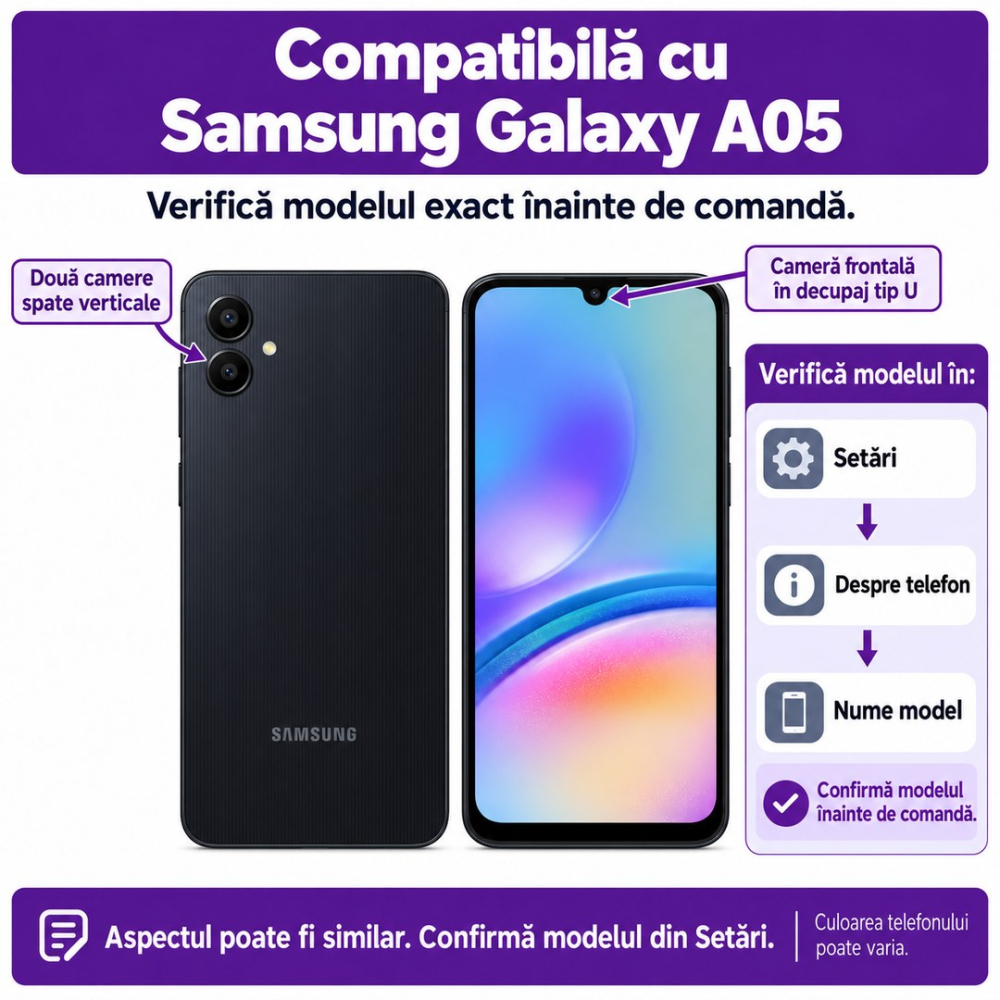 Set 2 Folii de Sticla Transparente pentru Samsung Galaxy A05 - Full Glue - Kit Montare Inclus [2]