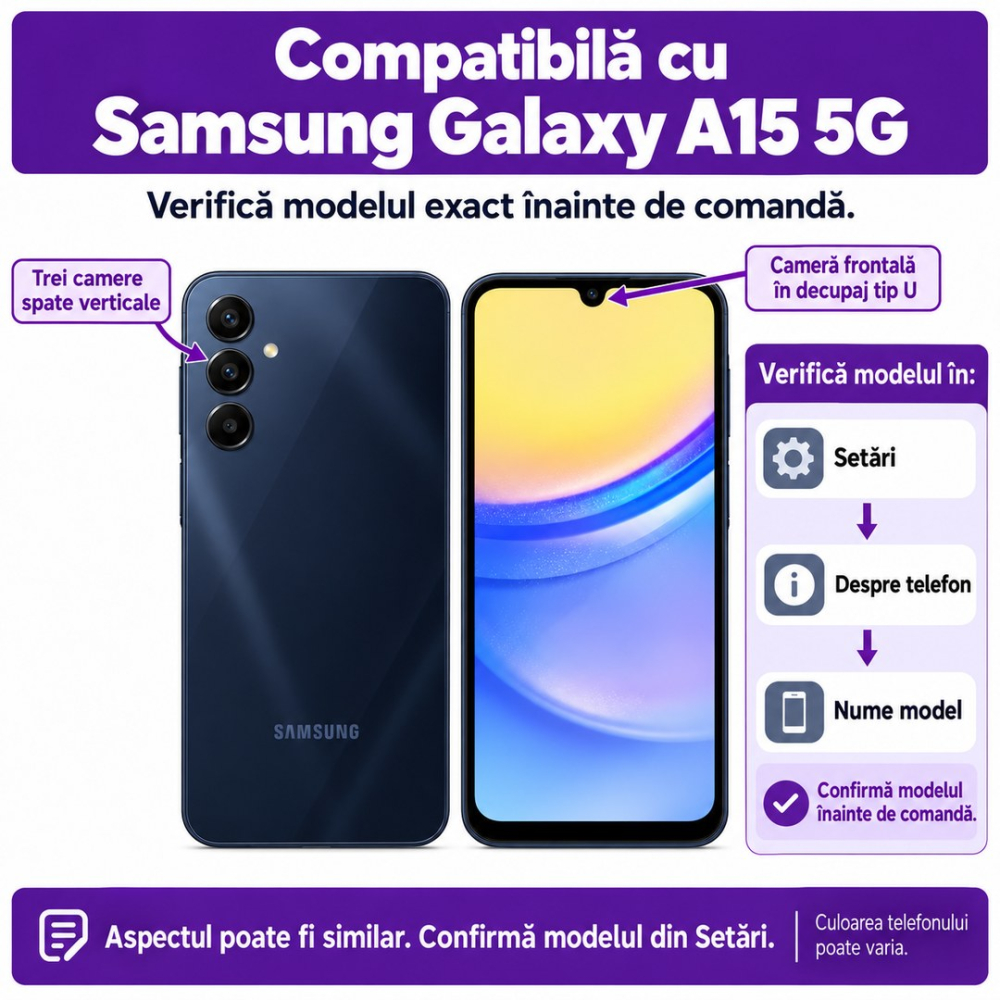 Set 2 Folii de Sticla Transparente pentru Samsung Galaxy A15 5G - Full Glue - Kit Montare Inclus [2]