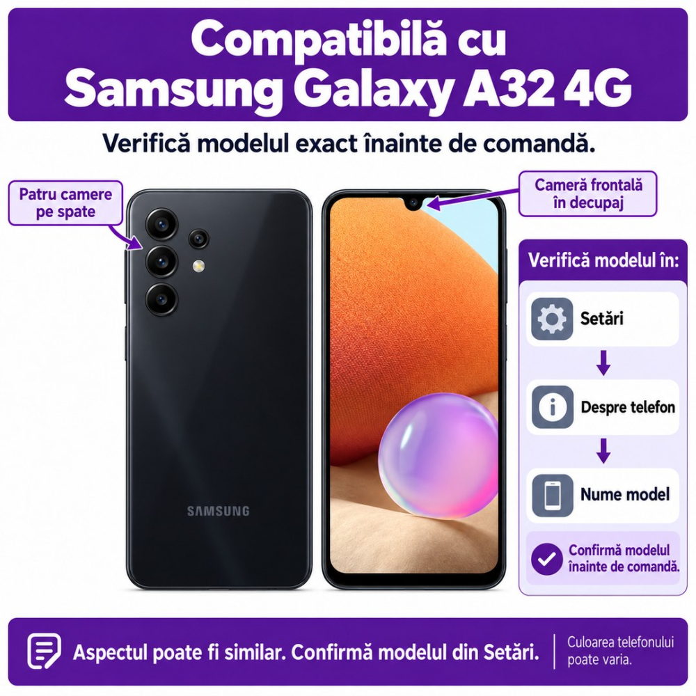 Set 2 Folii de Sticla Transparente pentru Samsung Galaxy A32 4G - Full Glue - Kit Montare Inclus - ZetGSM [2]
