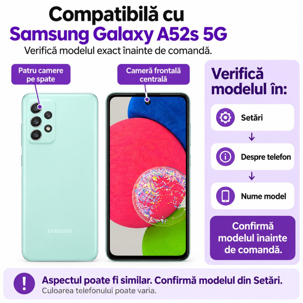 Set 2 Folii de Sticla Transparente pentru Samsung Galaxy A52s 5G - Full Glue - Kit Montare Inclus [2]