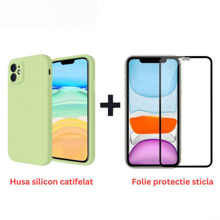 Pachete Promotionale - Pachet protectie completa pentru Iphone 11 - Husa silicon + Folie protectie sticla - Verde