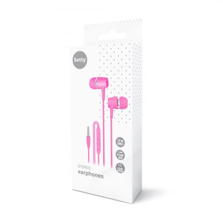 Căști audio cu fir si microfon, mufă jack 3,5mm - Setty SPD-J-26 - Roz [2]