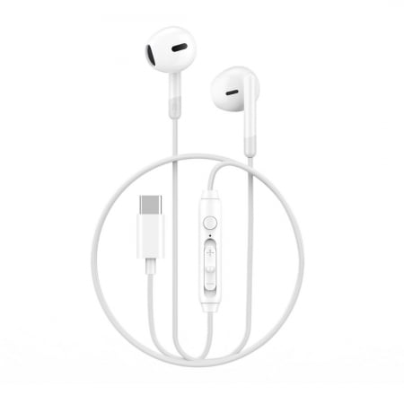 Casti Audio - Casti audio cu fir si microfon, mufa Type-C - WIWU EB314 - Alb