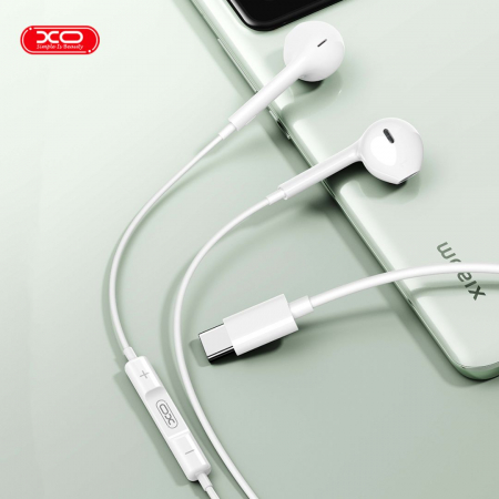 Căști audio cu fir și microfon, mufă Type-C - XO EP72 - Alb [1]