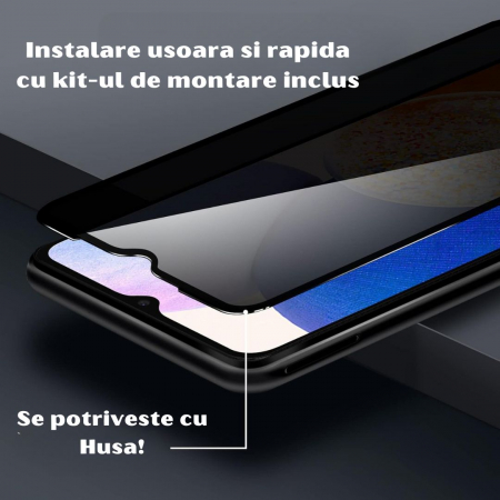 Set 2 Folii de Sticla Privacy pentru Samsung Galaxy A14 4G / A14 5G - Full Glue - Kit Montare Inclus [5]