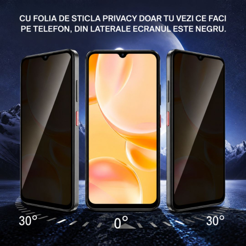 Folie Sticlă Privacy Securizată Compatibilă ZTE Blade A55 - Full Glue, Kit Montare Inclus [2]