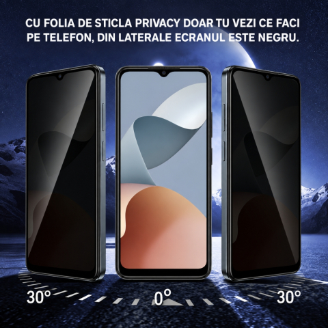 Folie Sticlă Privacy Securizată pentru ZTE Blade A54 - Full Glue, Kit Montare Inclus [2]