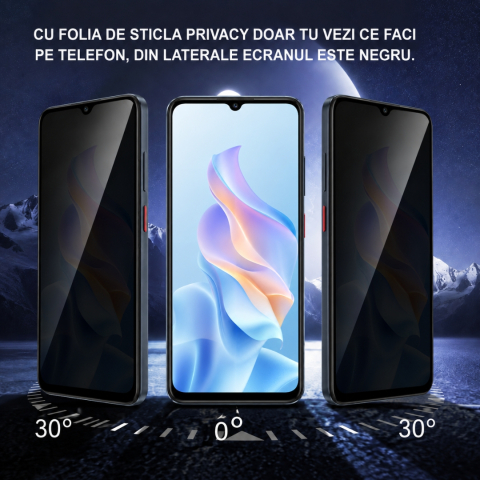 Folie Sticlă Privacy Securizată pentru ZTE Blade A76 5G - Full Glue, Kit Montare Inclus [2]