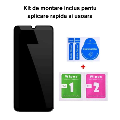 Folie Sticlă Privacy Securizată pentru ZTE Blade V50 Design 5G - Full Glue, Kit Montare Inclus [3]
