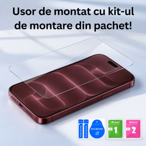 Folie sticla securizata pentru Iphone 18 PRO MAX cu kit de montare inclus - Claritate Ultra HD, Adeziv pe toata suprafata, Protectie Anti-Zgarieturi si Socuri [3]