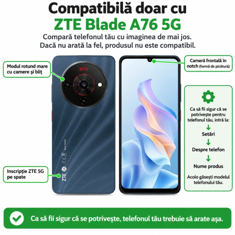Folie Sticlă Securizată pentru ZTE Blade A76 5G - Full Glue, Kit Montare Inclus [1]
