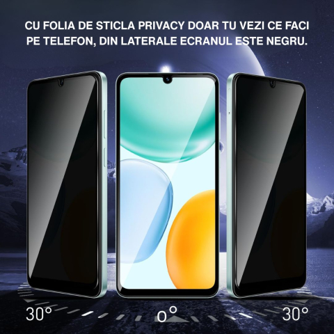 Folie sticla securizata privacy pentru Honor X5c Plus cu Kit Montare Inclus pentru Aplicare Rapida si Usoara [1]