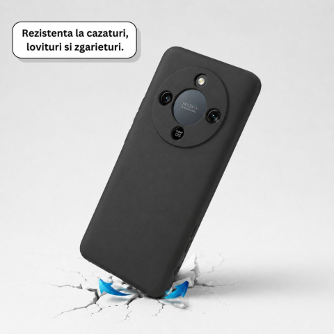 Husa pentru Honor Magic8 Lite din sIlicon catifelat cu interior din microfibra si protectie la camere - Negru [1]