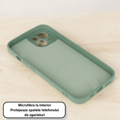 Husa pentru Iphone 13 din silicon, cu inel de prindere, protectie la camere si interior cu microfibra - Verde [6]