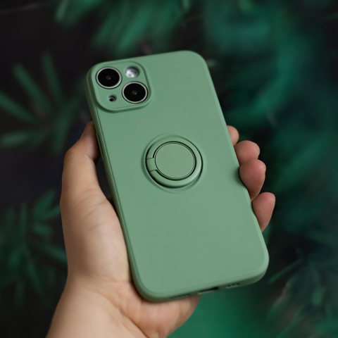 Husa pentru Iphone 13 din silicon, cu inel de prindere, protectie la camere si interior cu microfibra - Verde [8]