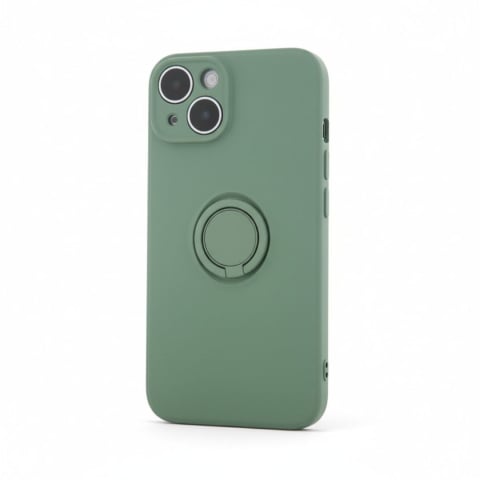 Huse Iphone - Husa pentru Iphone 13 din silicon, cu inel de prindere, protectie la camere si interior cu microfibra - Verde