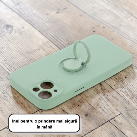 Husa pentru Iphone 13 din silicon, cu inel de prindere, protectie la camere si interior cu microfibra - Verde [4]