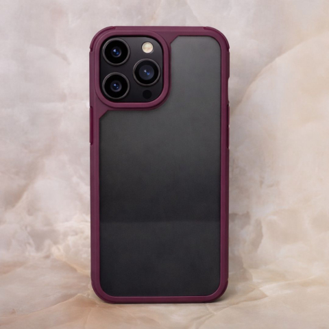 Husa pentru iPhone 14 Pro Max Color Shock pentru spate, transparenta cu margini visinii [1]