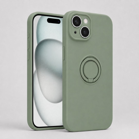 Huse Telefoane - Husa pentru Iphone 15 din silicon, cu inel de prindere, protectie la camere si interior cu microfibra