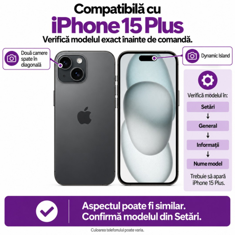 Husa pentru iPhone 15 Plus pentru spate, finisaj mat, Satin, rezistenta la socuri si lovituri  - Negru [1]