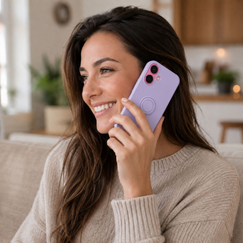 Husa pentru Iphone 16 Plus din silicon, cu inel de prindere, protectie la camere si interior cu microfibra - Mov [5]