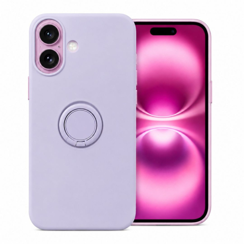 Huse Telefoane - Husa pentru Iphone 16 Plus din silicon, cu inel de prindere, protectie la camere si interior cu microfibra - Mov