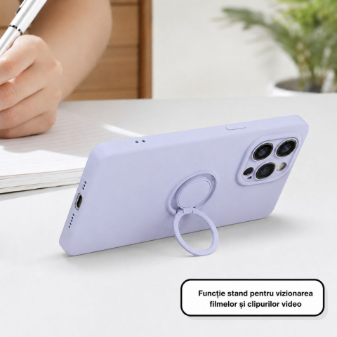Husa pentru Iphone 16 Pro Max din silicon, cu inel de prindere, protectie la camere si interior cu microfibra - Mov [1]