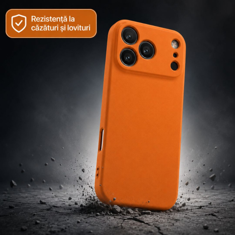 Husa pentru Iphone 17 Pro Max din silicon catifelat cu interior din microfibra si protectie la camere - Portocaliu [1]