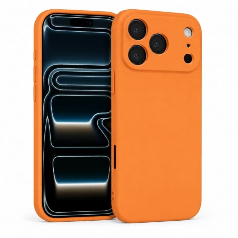 Huse Telefoane - Husa pentru Iphone 17 Pro din silicon catifelat cu interior din microfibra si protectie la camere - Portocaliu