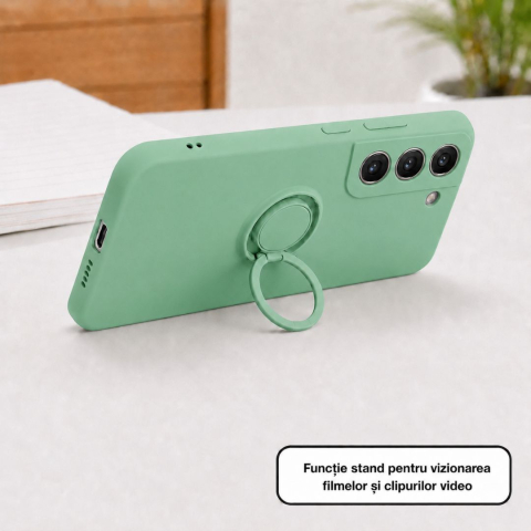 Husa pentru Samsung Galaxy S22 5G din silicon, cu inel de prindere, protectie la camere si interior cu microfibra - Verde [1]