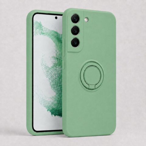 Huse Samsung - Husa pentru Samsung Galaxy S22 5G din silicon, cu inel de prindere, protectie la camere si interior cu microfibra - Verde