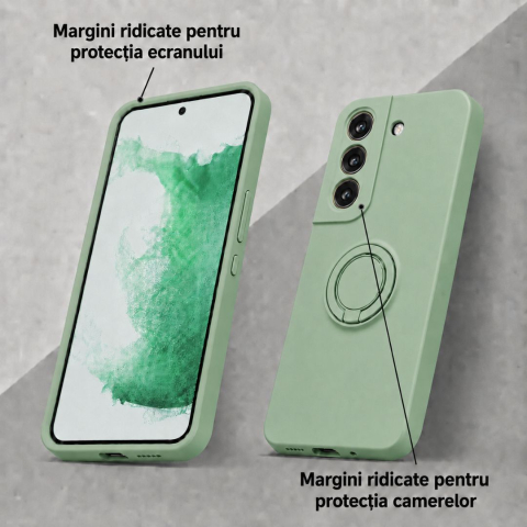 Husa pentru Samsung Galaxy S22 5G din silicon, cu inel de prindere, protectie la camere si interior cu microfibra - Verde [2]