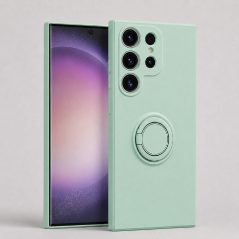 Huse Telefoane - Husa pentru Samsung Galaxy S23 ULTRA din silicon, cu inel de prindere, protectie la camere si interior cu microfibra - Verde