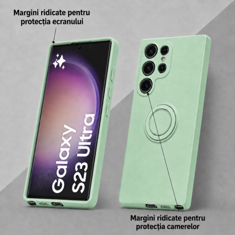 Husa pentru Samsung Galaxy S23 ULTRA din silicon, cu inel de prindere, protectie la camere si interior cu microfibra - Verde [3]