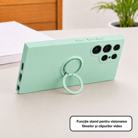 Husa pentru Samsung Galaxy S23 ULTRA din silicon, cu inel de prindere, protectie la camere si interior cu microfibra - Verde [1]