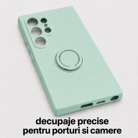 Husa pentru Samsung Galaxy S23 ULTRA din silicon, cu inel de prindere, protectie la camere si interior cu microfibra - Verde [4]