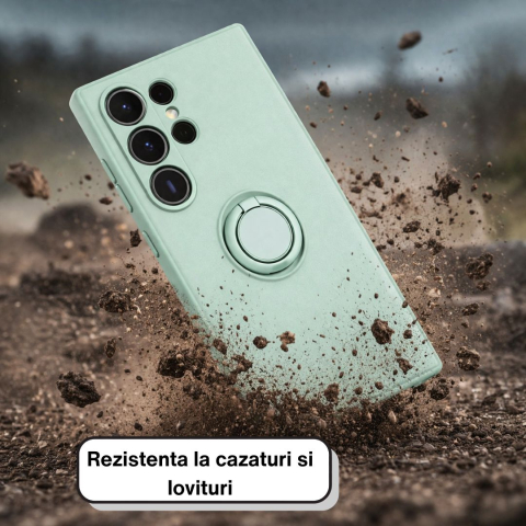 Husa pentru Samsung Galaxy S24 Ultra din silicon, cu inel de prindere, protectie la camere si interior cu microfibra - Verde [2]