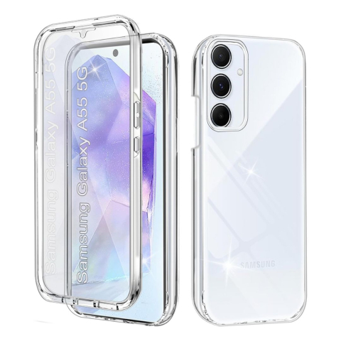 Huse Samsung - Husa Protectie 360° (Fata+Spate) compatibila Samsung Galaxy A55 5G, Transparanta, Protectie Completa