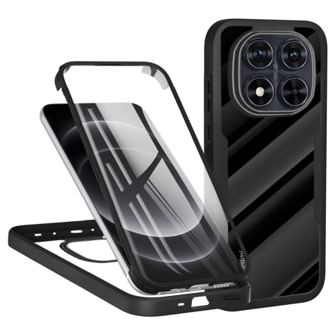 Huse Xiaomi - Husa Protectie 360° (Fata + Spate) compatibila Xiaomi Redmi Note 14 Pro 4G, Transparenta cu Margini Negre – Protectie Completa