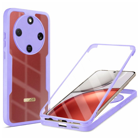 Huse Honor - Husa Protectie 360° (Fata + Spate) pentru Honor Magic8 Lite, Transparenta cu Margini Negre – Protectie Completa