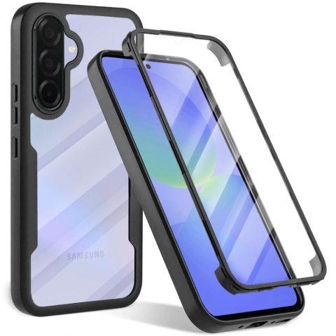 Huse Samsung - Husa Protectie 360° (Fata + Spate) pentru Samsung Galaxy A56 5G, Transparenta cu Margini Negre – Protectie Completa