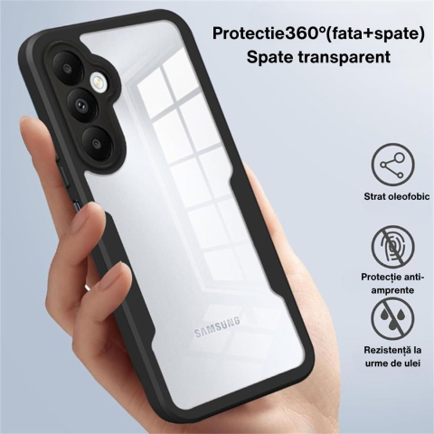 Husa Protectie 360° (Fata + Spate) pentru Samsung Galaxy A36 5G, Transparenta cu Margini Negre – Protectie Completa [1]