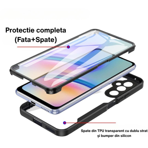 Husa Protectie 360° (Fata + Spate) pentru Samsung Galaxy A16, Transparenta cu Margini Negre – Protectie Completa [1]