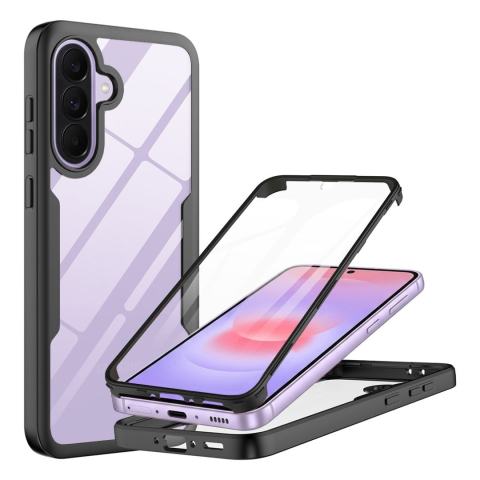 Huse Samsung - Husa Protectie 360° (Fata + Spate) pentru Samsung Galaxy A37 5G, Transparenta cu Margini Negre - Protectie Completa