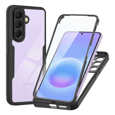 Huse Samsung - Husa Protectie 360° (Fata + Spate) pentru Samsung Galaxy A57 5G, Transparenta cu Margini Negre - Protectie Completa