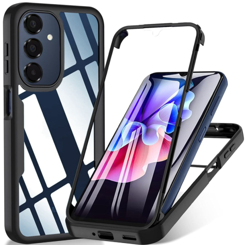 Huse Samsung - Husa Protectie 360° (Fata + Spate) pentru Samsung Galaxy A17, Transparenta cu Margini Negre – Protectie Completa