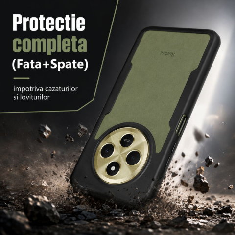 Husa protectie 360 pentru Xiaomi Redmi 14C transparenta cu margini negre [2]