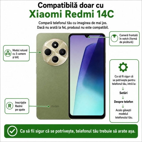 Husa protectie 360 pentru Xiaomi Redmi 14C transparenta cu margini negre [1]