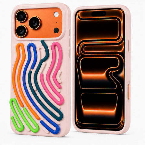Huse Telefoane - Husa silicon pentru iPhone 17 Pro Max cu snururi colorate si interior din microfibra