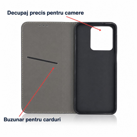 Husa tip carte pentru Honor X5c Plus cu inchidere magnetica, Rezistenta la socuri, Functie de suport, Protectie completa (fata+spate) Smart - Negru [1]